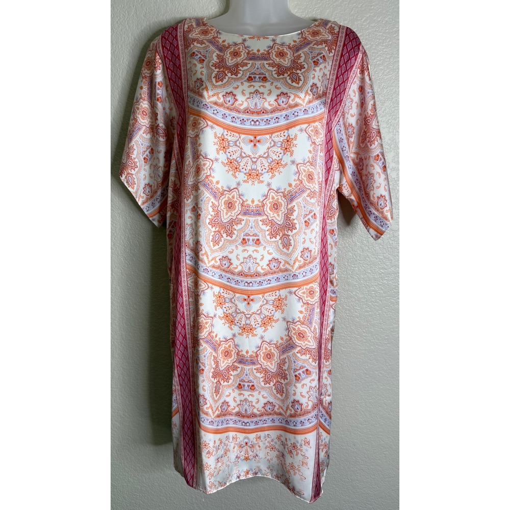 Chicos 0P US Small Short Dress Soft Nectarine Scarf Paisley Print Boho Chic NEW